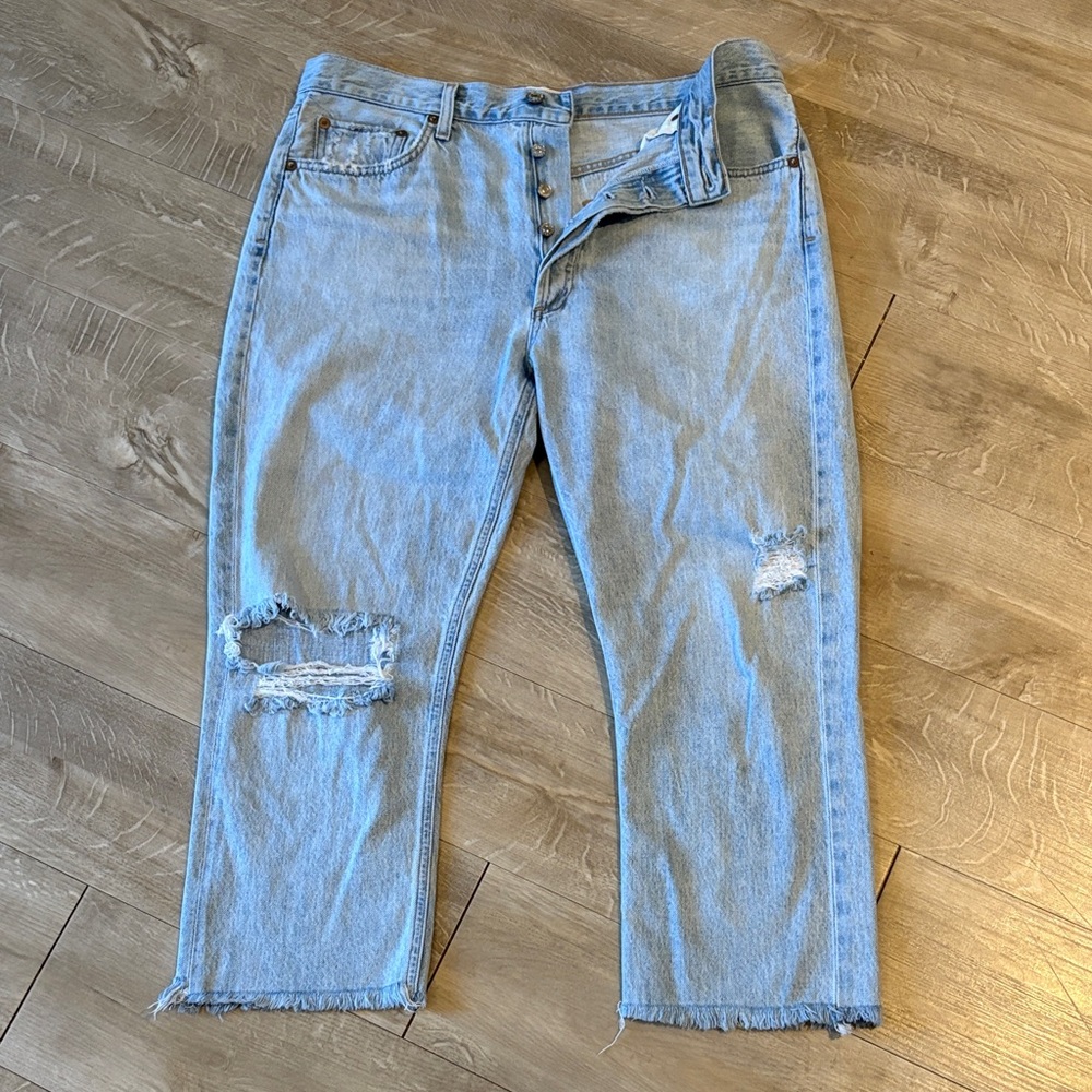 Agolde RILEY Buttonfly High Rise Light Blue Denim Cropped Jeans Size 31